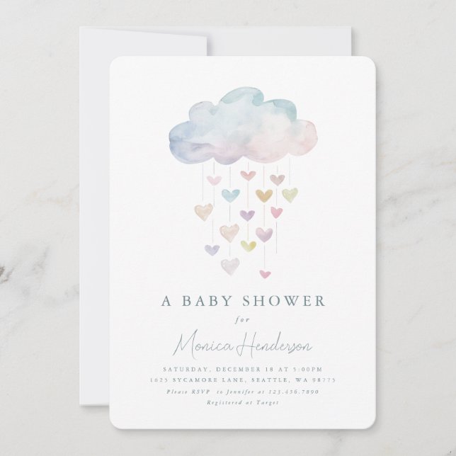 Inbjudan till Cloud and Hearts Baby Shower (Framsida)