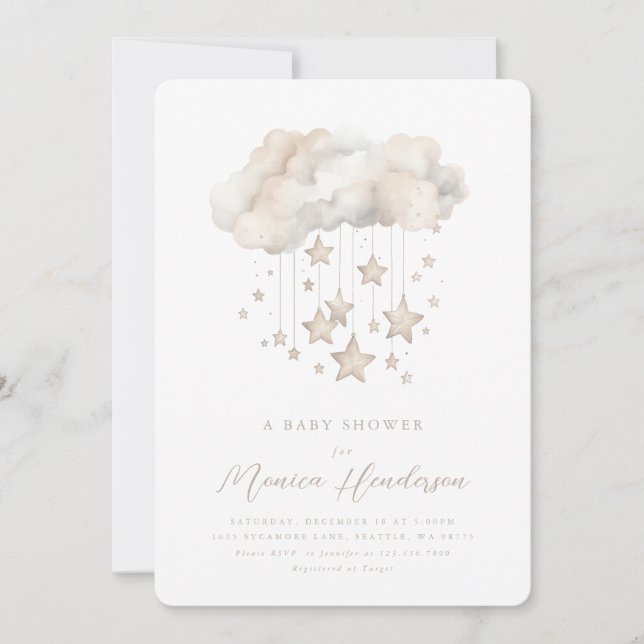 Inbjudan till Cloud and Stars Baby Shower (Framsida)