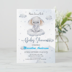 Inbjudan till Cloud Elephant Blue Baby Shower