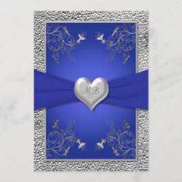 Inbjudan till Cobalt Blue och Pewter Heart Monogra