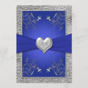 Inbjudan till Cobalt Blue och Pewter Heart Monogra