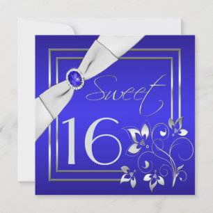 Inbjudan till Cobalt Blue Silver Blommigt Sweet si