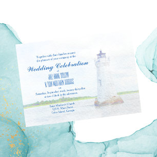 Inbjudan till Cockspur Lighthouse Watercolor Weddi