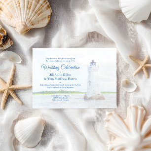 Inbjudan till Cockspur Lighthouse Watercolor Weddi