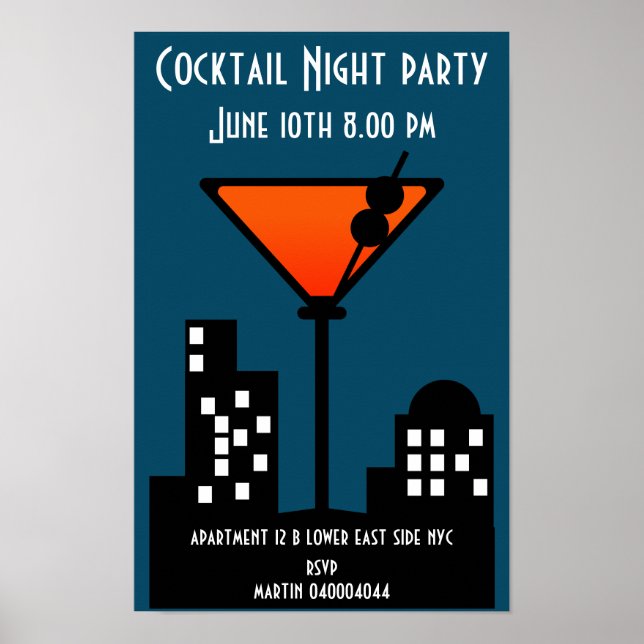 Inbjudan till Cocktail Night-fest Poster (Framsidan)