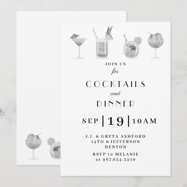 Inbjudan till Cocktail- och dryckespart (Fram/baksida)