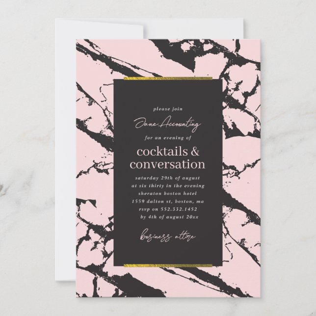 Inbjudan till cocktailparty rosa marmor (Framsida)