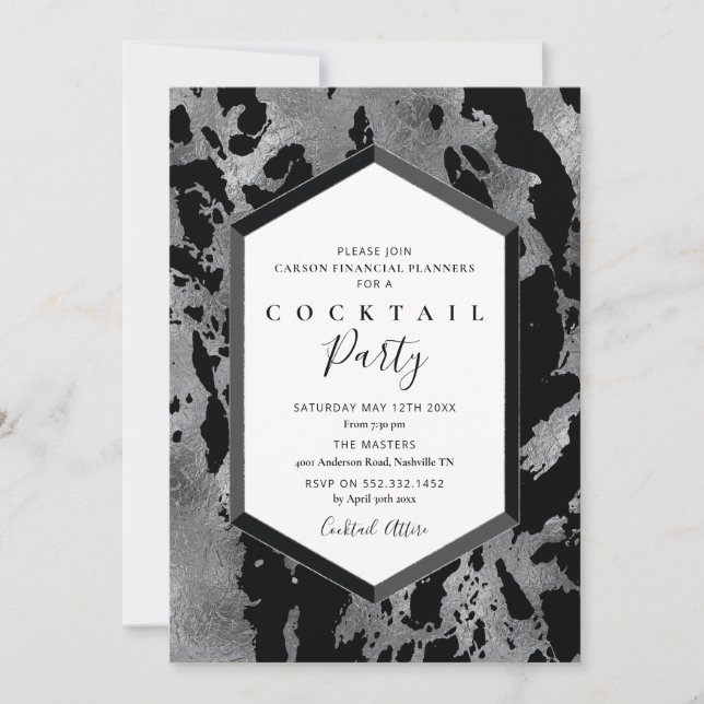 Inbjudan till cocktailparty svart silver (Framsida)