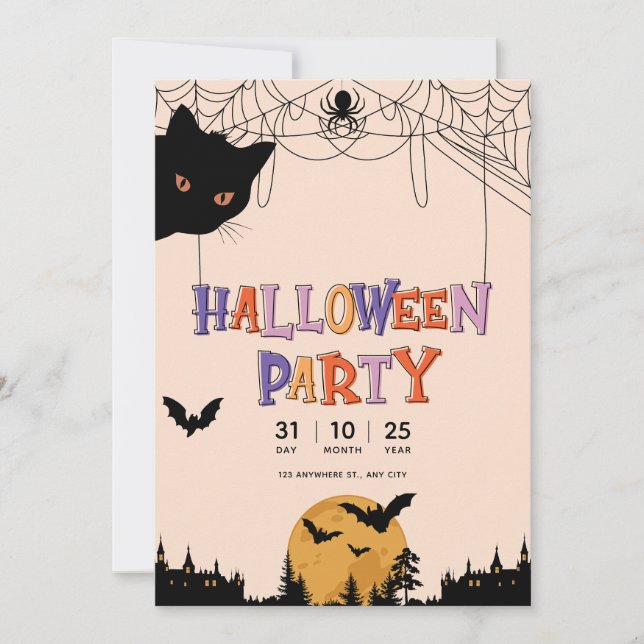 Inbjudan till Colorful Mönster Happy halloween-par (Framsida)