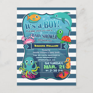 Inbjudan till Colorful Sea Life Boy Baby Shower Vykort
