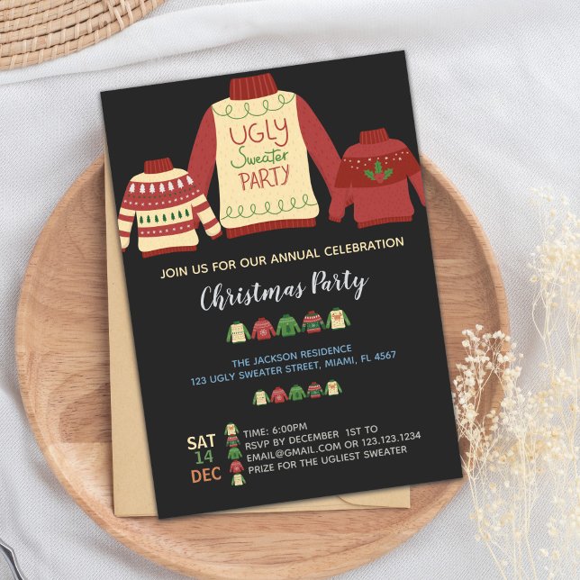 Inbjudan till Colorful Ugly Sweater-julfest (Colors Ugly Sweater Invitations)