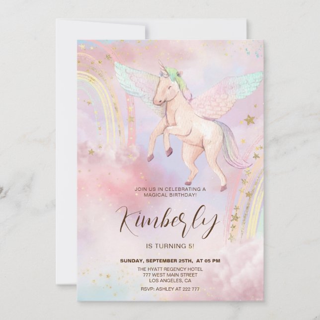 Inbjudan till Colorful Unicorn Barns födelsedag (Framsida)