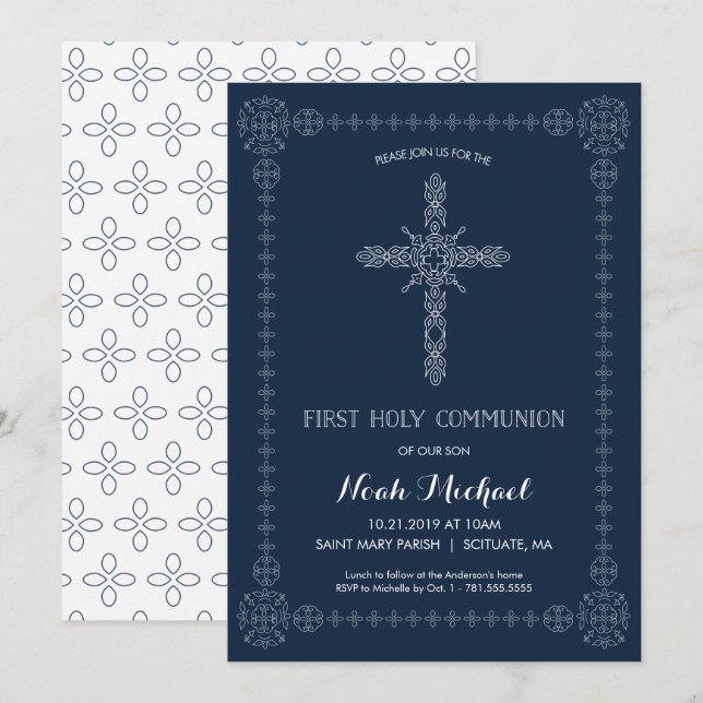 Inbjudan till Communion Boys Elegant Kor för först (Fram/baksida)