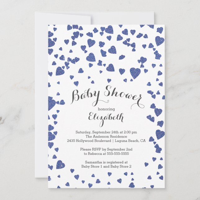 Inbjudan till Confetti Glitter Heart Baby Shower (Framsida)