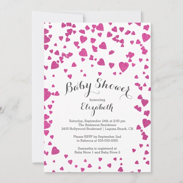 Inbjudan till Confetti Glitter Heart Baby Shower (Framsida)