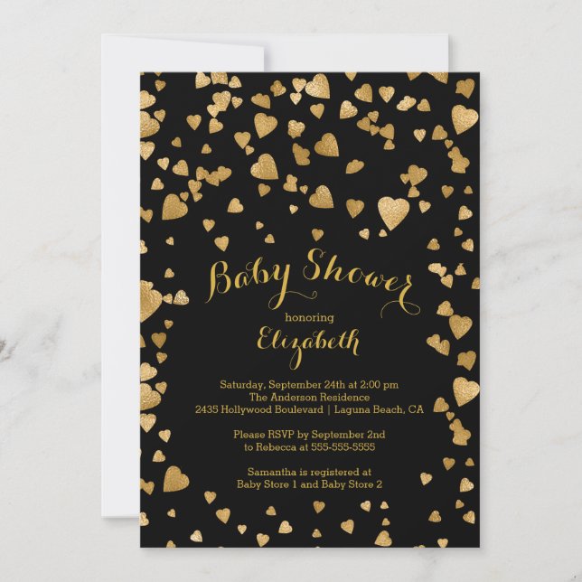 Inbjudan till Confetti Glitter Heart Baby Shower (Framsida)