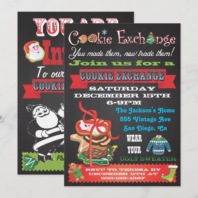Inbjudan till Cookie Exchange/ ful jultröja-fest (Fram/baksida)