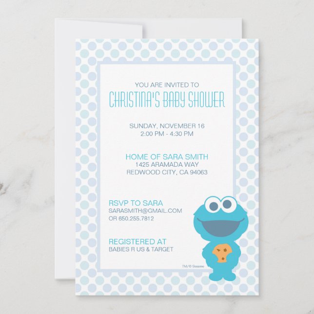 Inbjudan till Cookie Monster Baby Shower (Framsida)