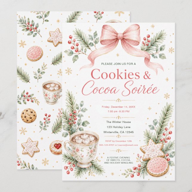 Inbjudan till Cookies & Cocoa Soiré (Fram/baksida)