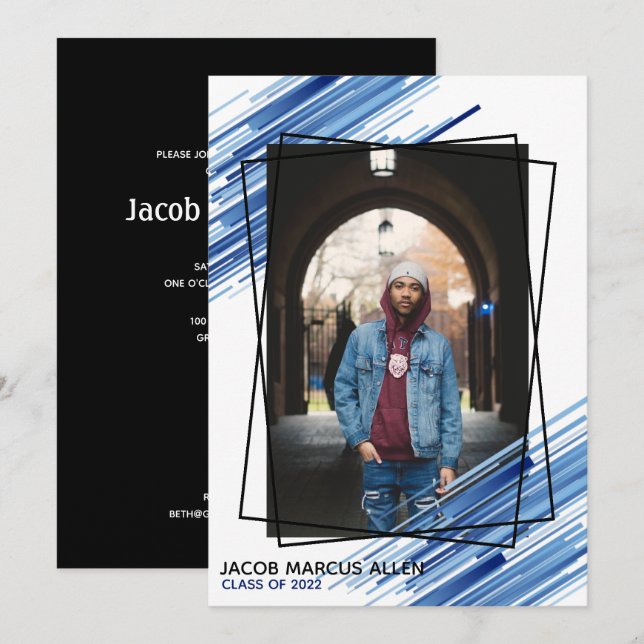 Inbjudan till coola Blue Abstrakt Photo Studenten (Fram/baksida)