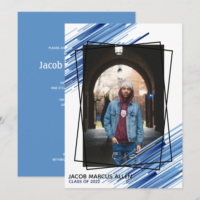 Inbjudan till coola Blue Abstrakt Photo Studenten (Fram/baksida)