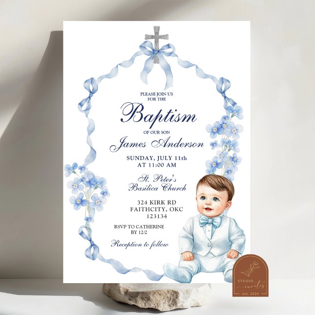 Inbjudan till Coquette Baptism Blue Wildblomma (Skapare uppladdad)