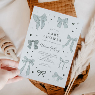 Inbjudan till Coquette Bow Blue Baby Shower