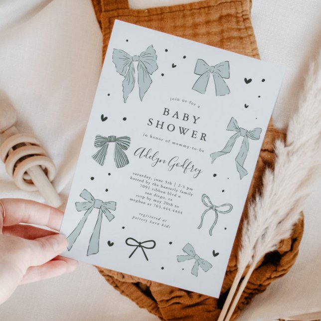 Inbjudan till Coquette Bow Blue Baby Shower (Skapare uppladdad)