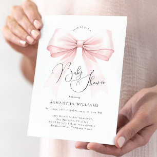 Inbjudan till Coquette Pink Bow Baby Shower