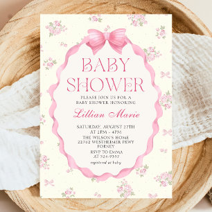 Inbjudan till Coquette Pink Bow Baby Shower
