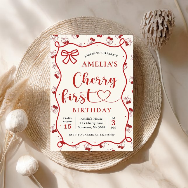Inbjudan till Coquette Red Cherry första födelseda (Skapare uppladdad)