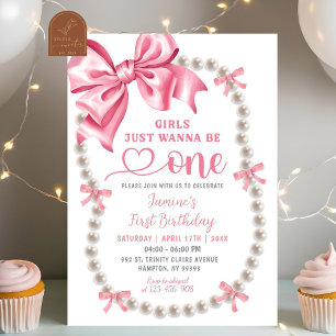 Inbjudan till Coquette Rosa Girl First Birthday