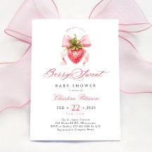 Inbjudan till Coquette Strawberry Baby Shower