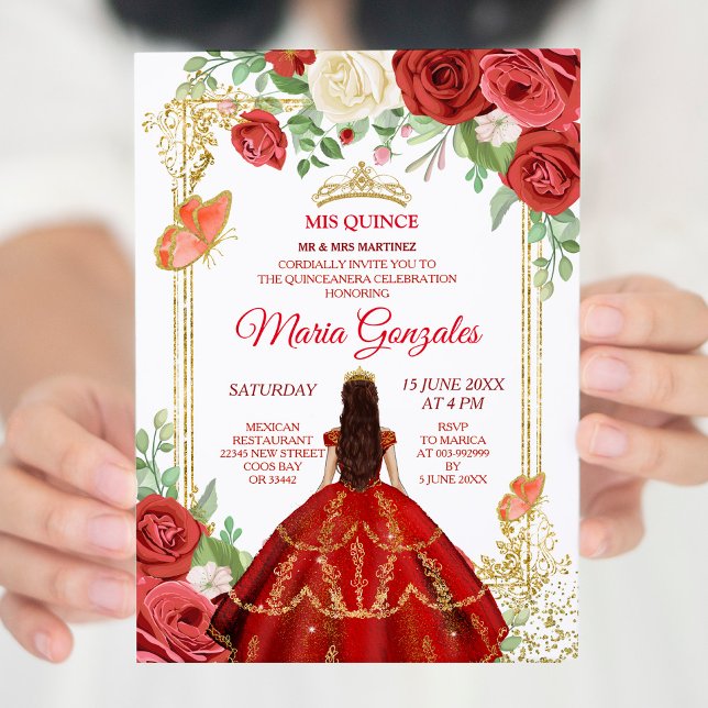 Inbjudan till Coral Dress Mexican Flowers Quinceañ (Skapare uppladdad)