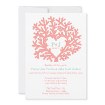 Inbjudan till Coral Heart Aqua Beach Wedding