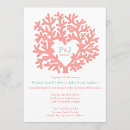 Inbjudan till Coral Heart Aqua Beach Wedding
