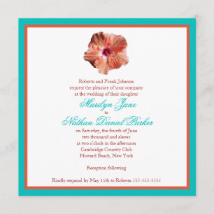 Inbjudan till Coral Hibiscus och Aqua Wedding