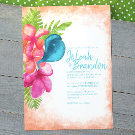 Inbjudan till Coral Rosa Malibu Blue Tropical Wedd