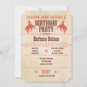 Inbjudan till Coral Vintage Cowboy Birthday Birthd