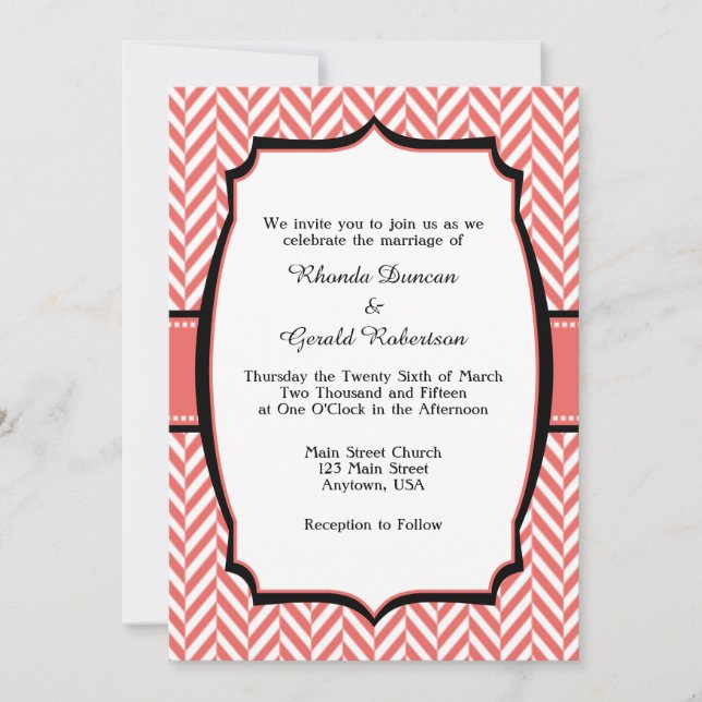 Inbjudan till Coral White Herringbone Wedding (Framsida)