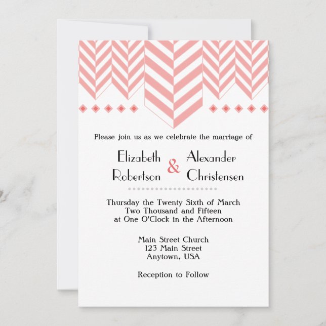 Inbjudan till Coral White Herringbone Wedding (Framsida)