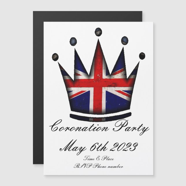 Inbjudan till Coronation Party Magnetisk Inbjudningskort (Fram/baksida)