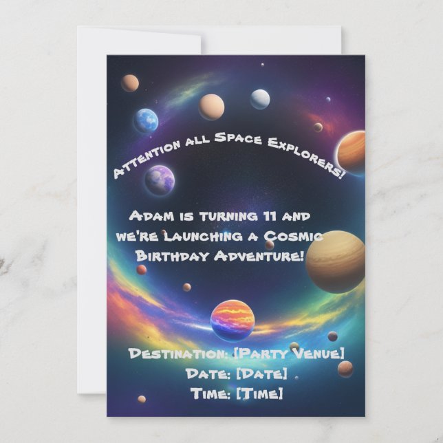 Inbjudan till Cosmic Birthday Äventyr (Framsida)