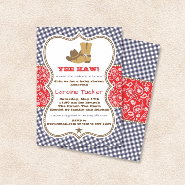 Inbjudan till Cowboy Baby Shower Navy och Red Pais (Skapare uppladdad)