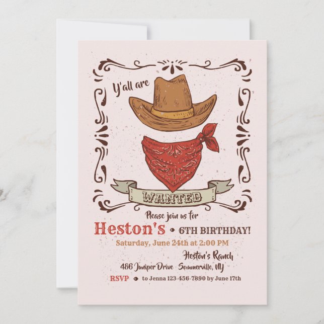 Inbjudan till Cowboy Hat och Bandana (Framsida)