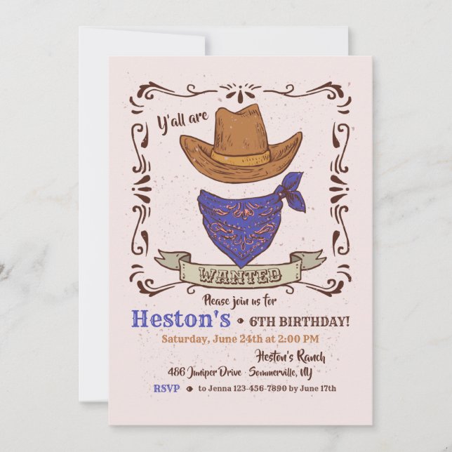 Inbjudan till Cowboy Hat och Blue Bandana (Framsida)