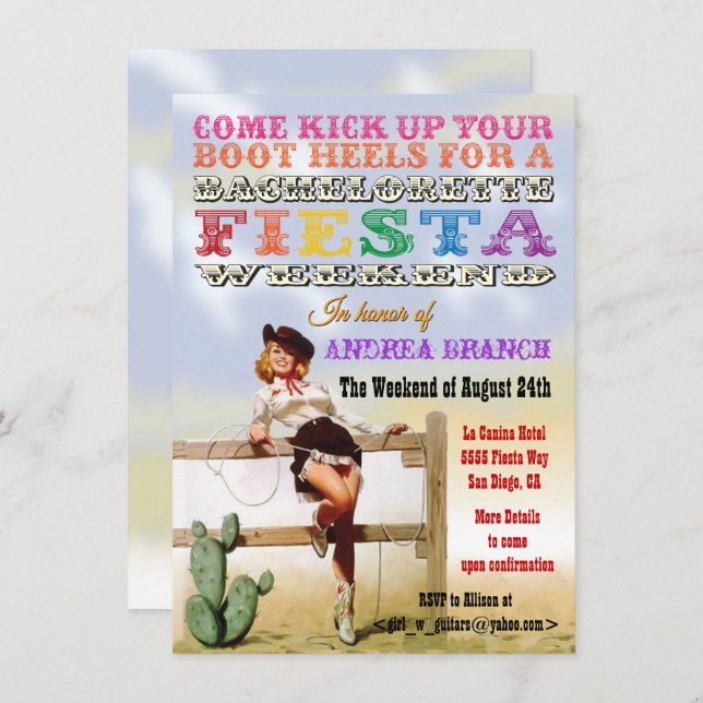 Inbjudan till Cowgirl Bachelorette Fiesta Helg (Fram/baksida)