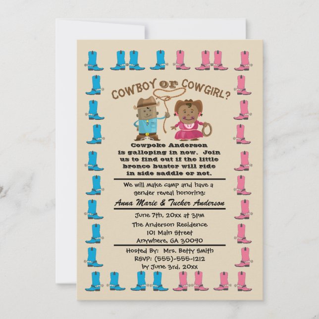 Inbjudan till Cowgirl eller Cowboy Gender Reveal P (Framsida)