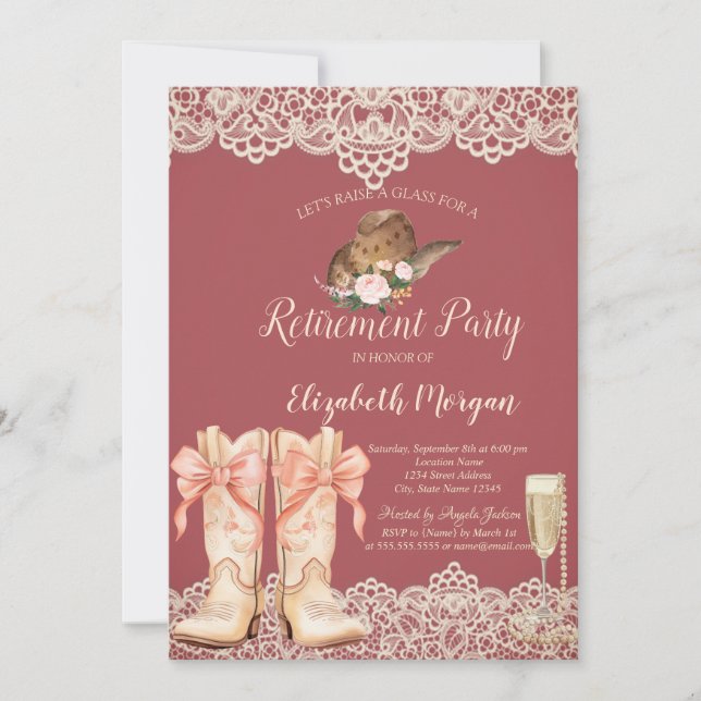 Inbjudan till Cowgirl Hat Boots Snöre Pension (Framsida)