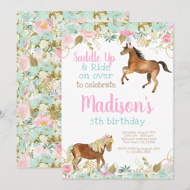 Inbjudan till Cowgirl Horse Birthday (Fram/baksida)